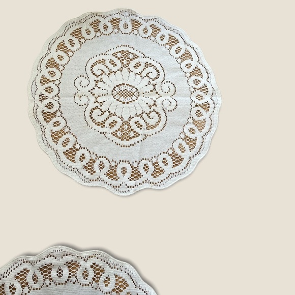 Vintage Lace Doilies Two Pieces Ecru Kitchen Linens Circa 1980s - Picture 2 of 10